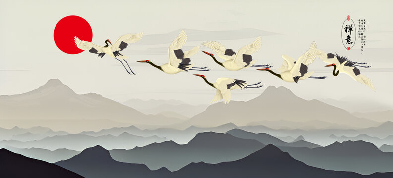 淡雅仙鶴山水