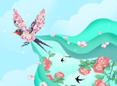 燕子攜花報(bào)春來(lái)