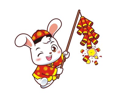卡通可愛(ài)小兔放整掛鞭炮