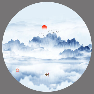 藍(lán)色水墨畫