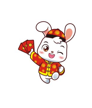 卡通可愛小兔拿紅包