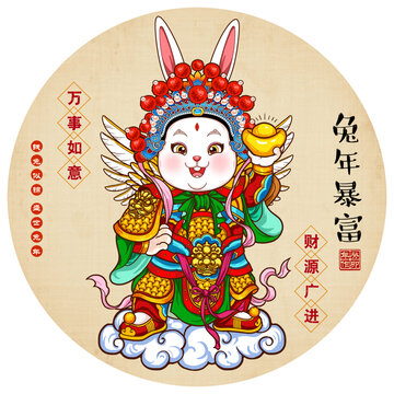 兔年國潮插畫無框畫