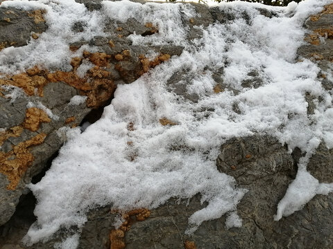 雪后山石