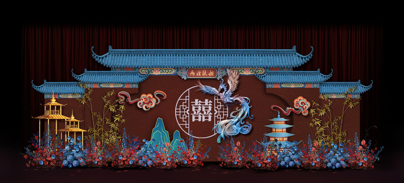 紅藍(lán)合影區(qū)婚禮手繪效果圖
