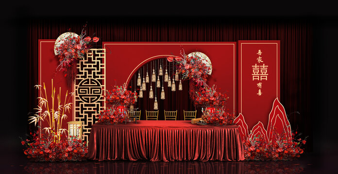 中式簽到臺(tái)婚禮手繪效果圖
