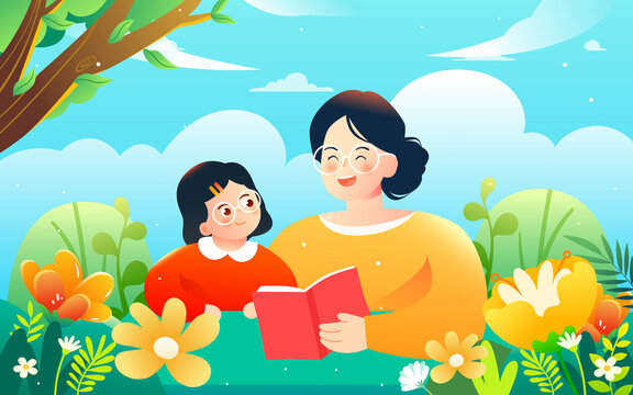 開學(xué)季親子教育世界讀書日插畫