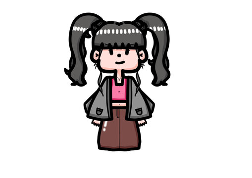 女孩雙馬尾可愛手繪扁平卡通
