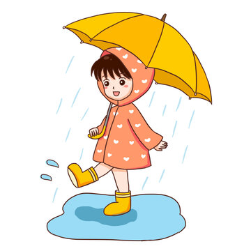 春天踩水手繪卡通元素