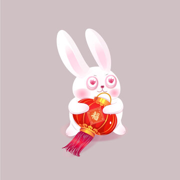 新年喜庆卡通手绘兔子抱红灯笼