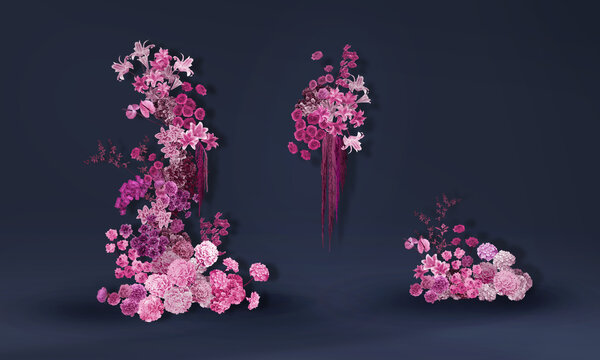 玫粉色系艺术手绘花艺素材