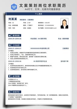 文案策劃崗位無經(jīng)驗求職簡歷