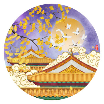 手繪故宮銀杏