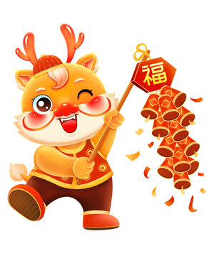 新年春節(jié)龍年放鞭炮的金龍