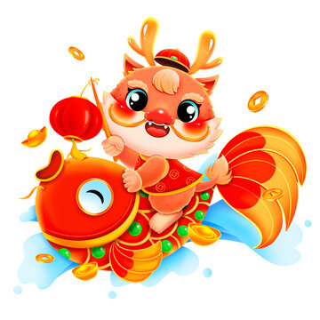 龍年新年春節(jié)騎魚的小龍