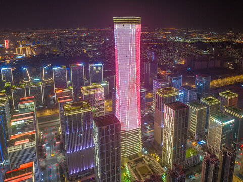 航拍济南汉峪金谷夜景灯光秀