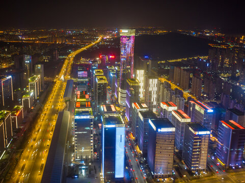 航拍济南汉峪金谷夜景灯光秀