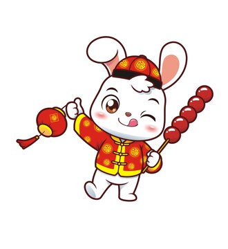 卡通可爱小兔吃糖葫芦