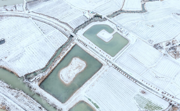 扬州七河八岛半逻小筑俯视雪景