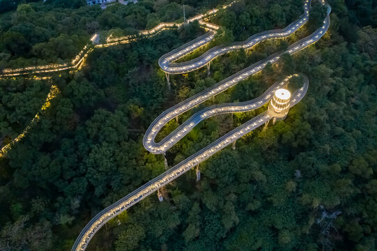 航拍福州城市森林步道福道夜景