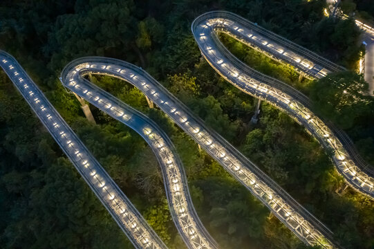 航拍福道福州城市森林步道夜景