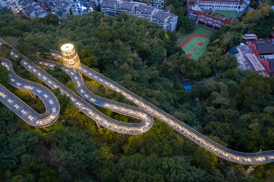 航拍福州城市森林步道福道夜景