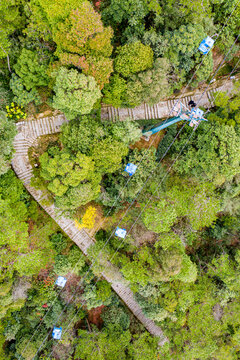 航拍福州鼓山风景区索道缆车