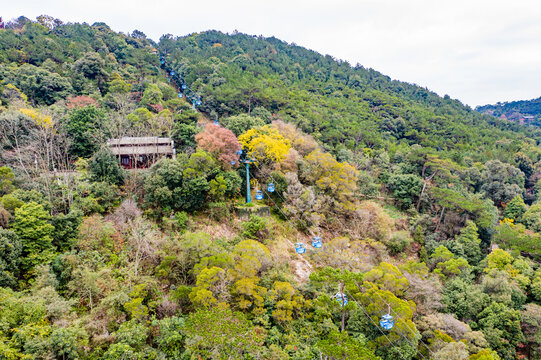 航拍福州鼓山风景区索道缆车