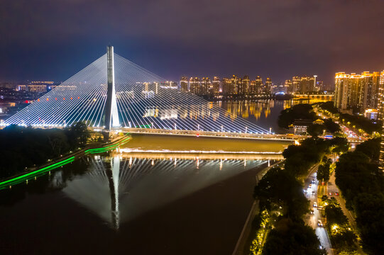 航拍闽江福州三县洲大桥夜景