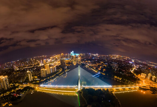 航拍闽江福州三县洲大桥夜景