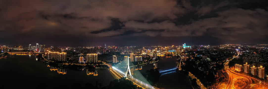 航拍福州三县洲大桥夜景全景图