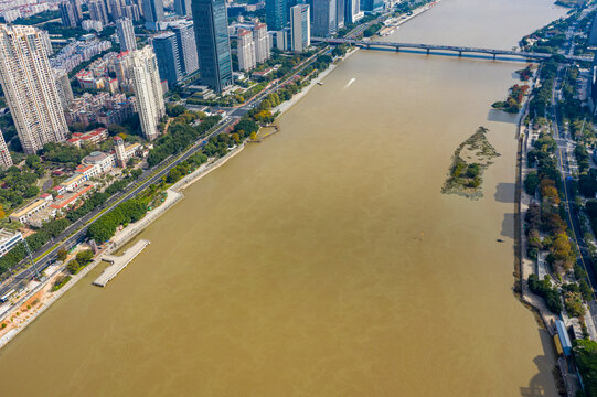 航拍福建福州闽江河流