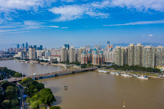 航拍福建福州闽江大桥