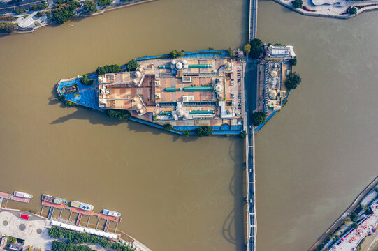 航拍闽江福州中洲岛欧式建筑群