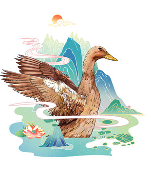 麻鴨插畫鴨海鴨