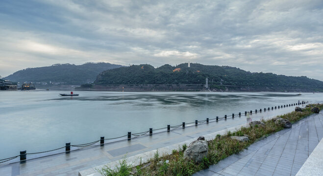 四川宜宾三江汇流晚霞自然风景