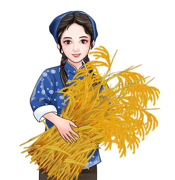 抱稻穗的女孩農(nóng)家女