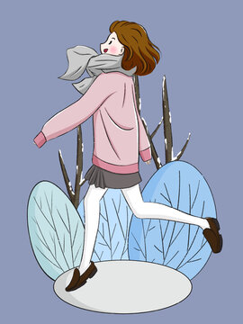 治愈人物插畫冬日女孩