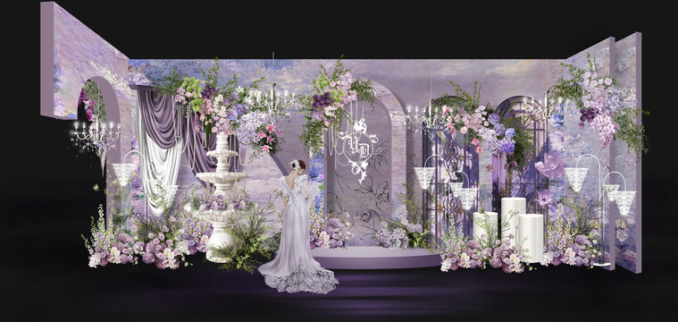 紫色油画婚礼效果图