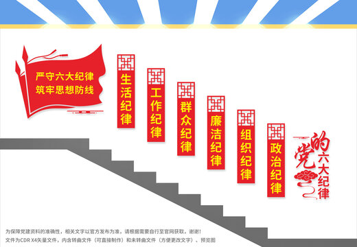 黨的六大紀(jì)律樓梯文化墻