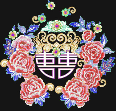 結(jié)婚喜慶仿刺繡花