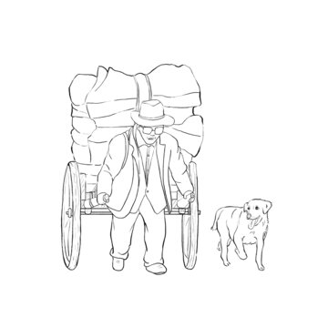 老人拉車線稿