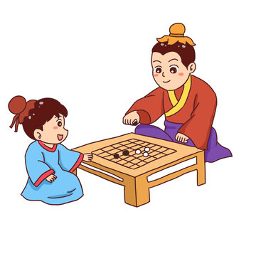 古人下棋手绘卡通元素