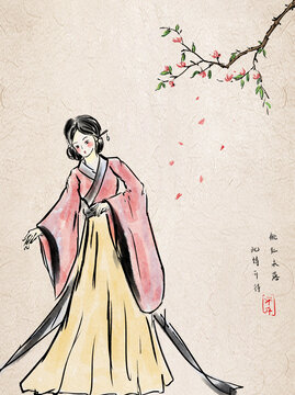 手绘中国风水墨风古代女子