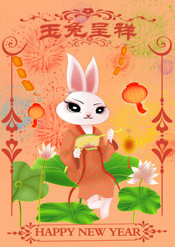 兔年插画系列玉兔呈祥