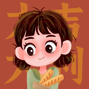 面包女孩頭像插畫(huà)