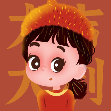 新年女孩頭像插畫
