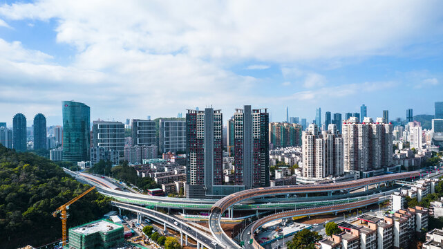 蓝天白云城市交通深圳高楼建筑