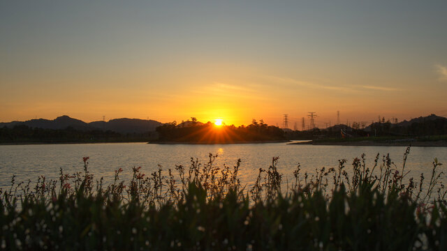 石岩湖湿地公园日落