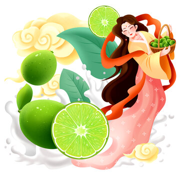 青檸牛奶果汁插畫