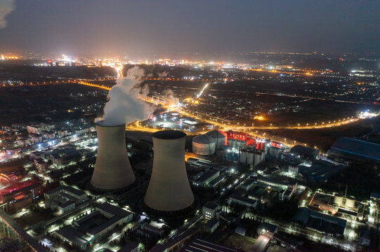 夜色河津市火力发电厂